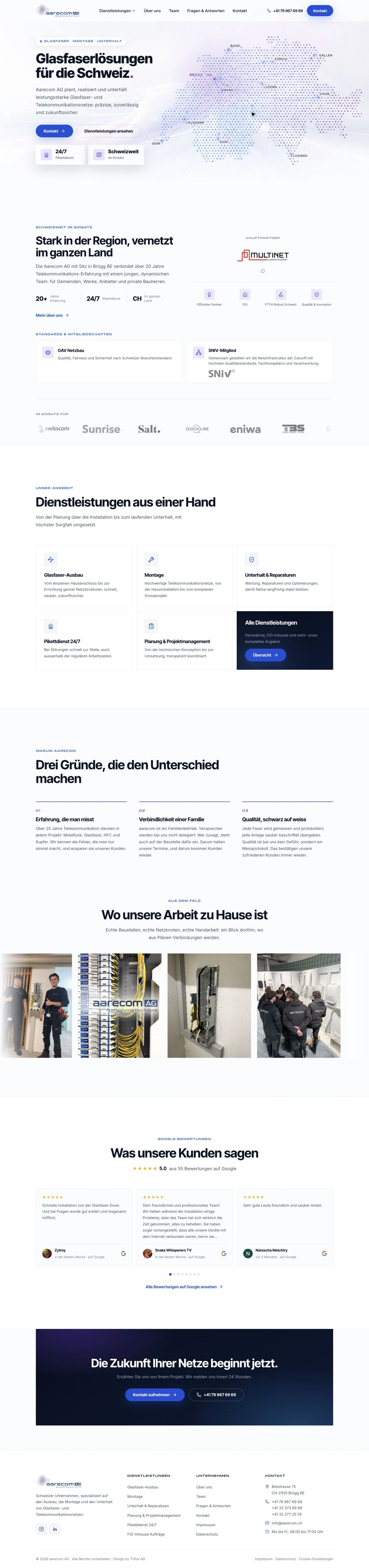Screenshot der Startseite von aarecom AG