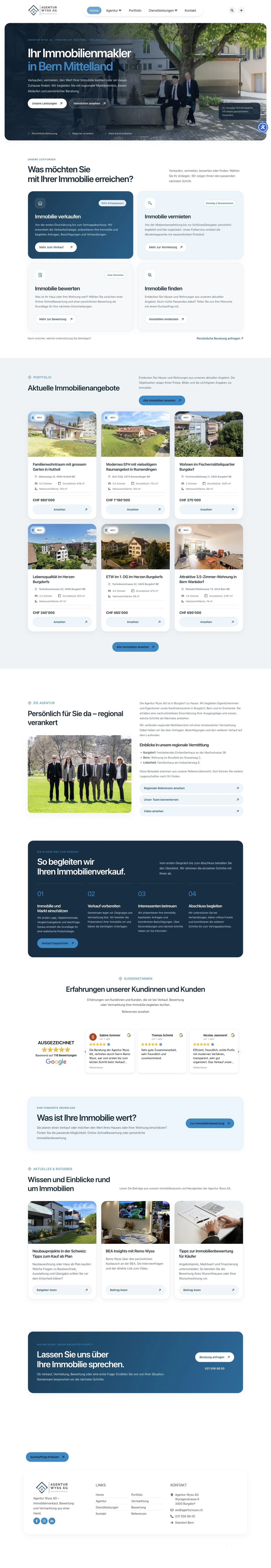 Screenshot der Startseite von Agentur Wyss AG