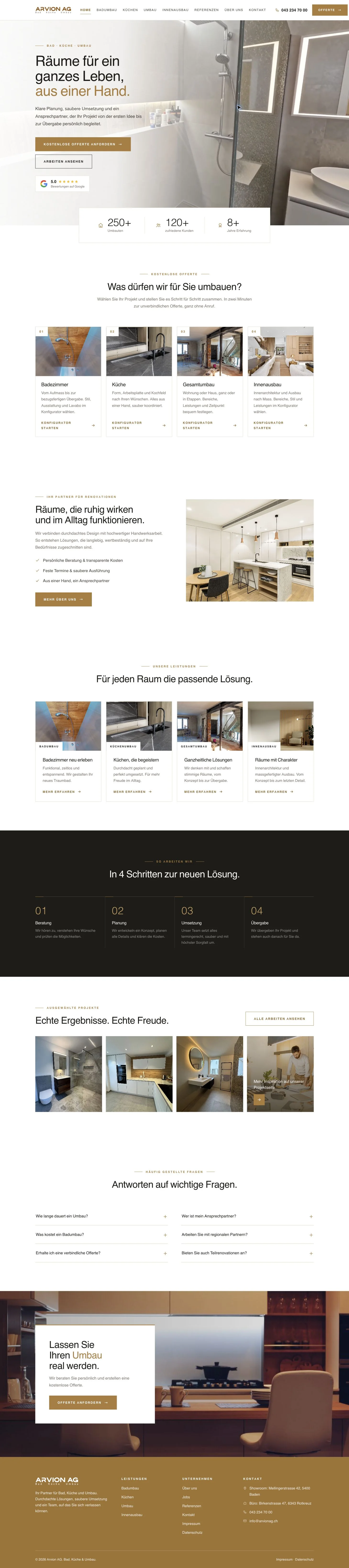 Screenshot der Startseite von Arvion AG