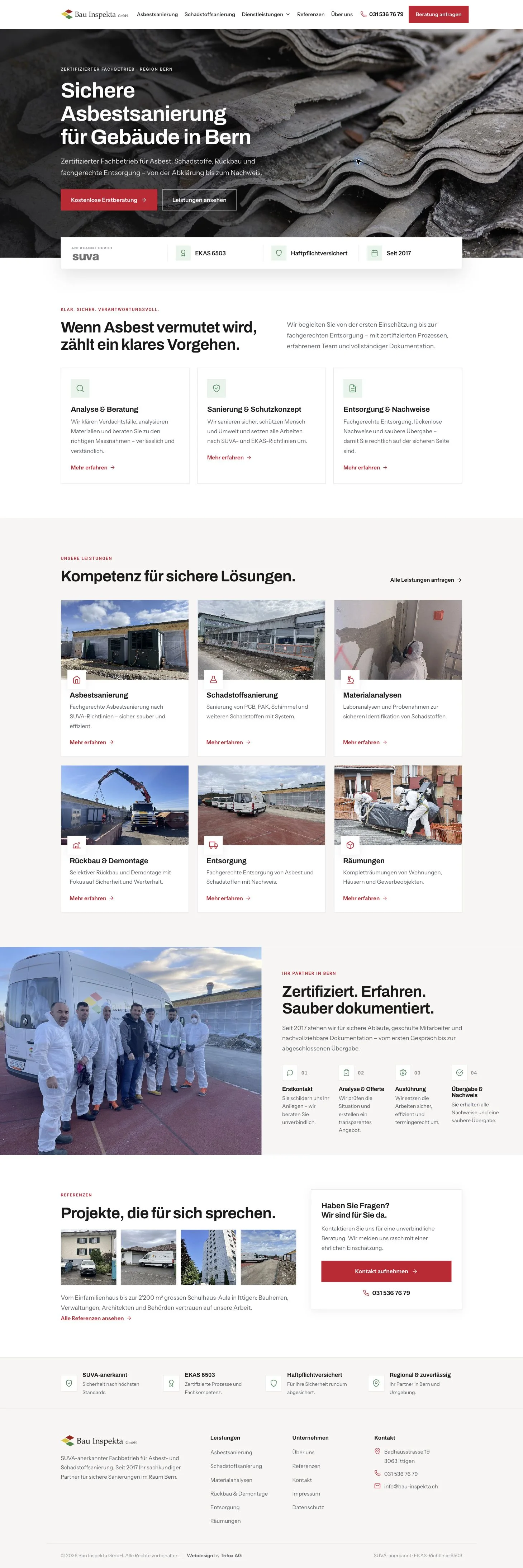 Screenshot der Startseite von Bau Inspekta GmbH