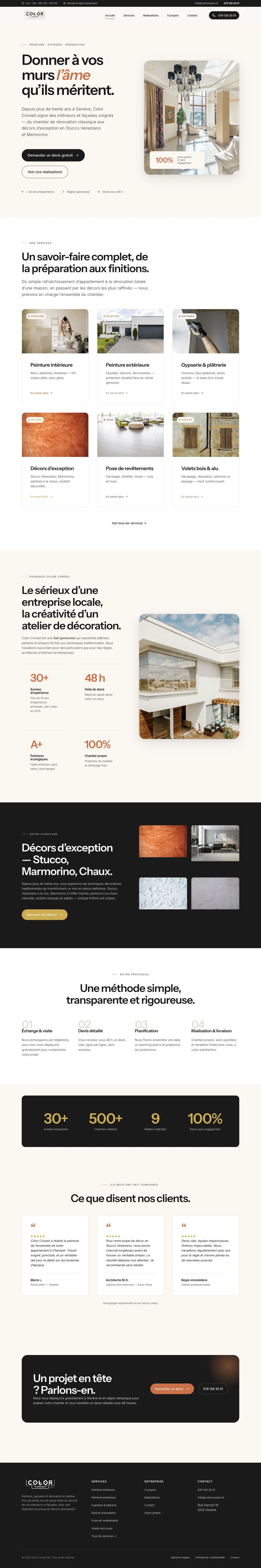 Screenshot der Startseite von Color Conseil