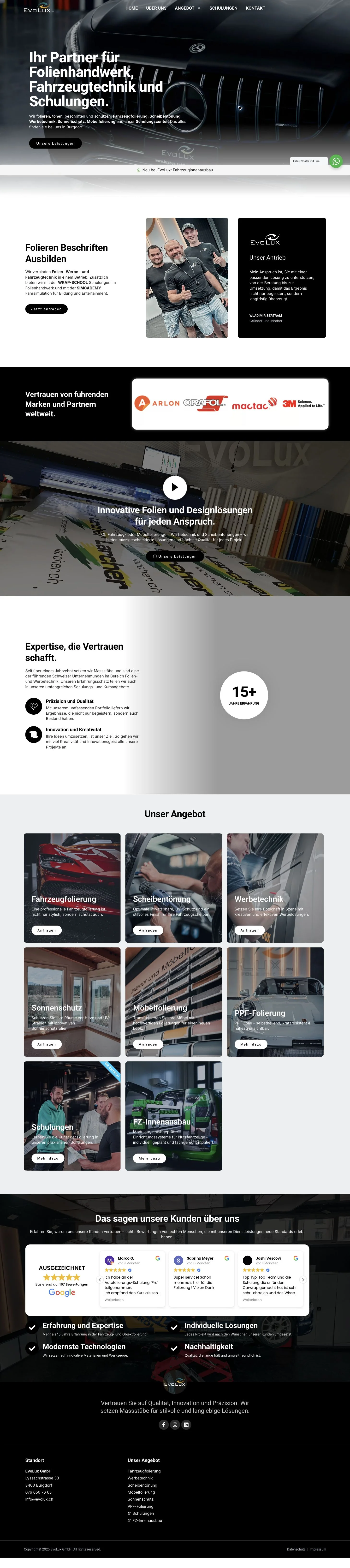 Screenshot der Startseite von EvoLux Folientechnik