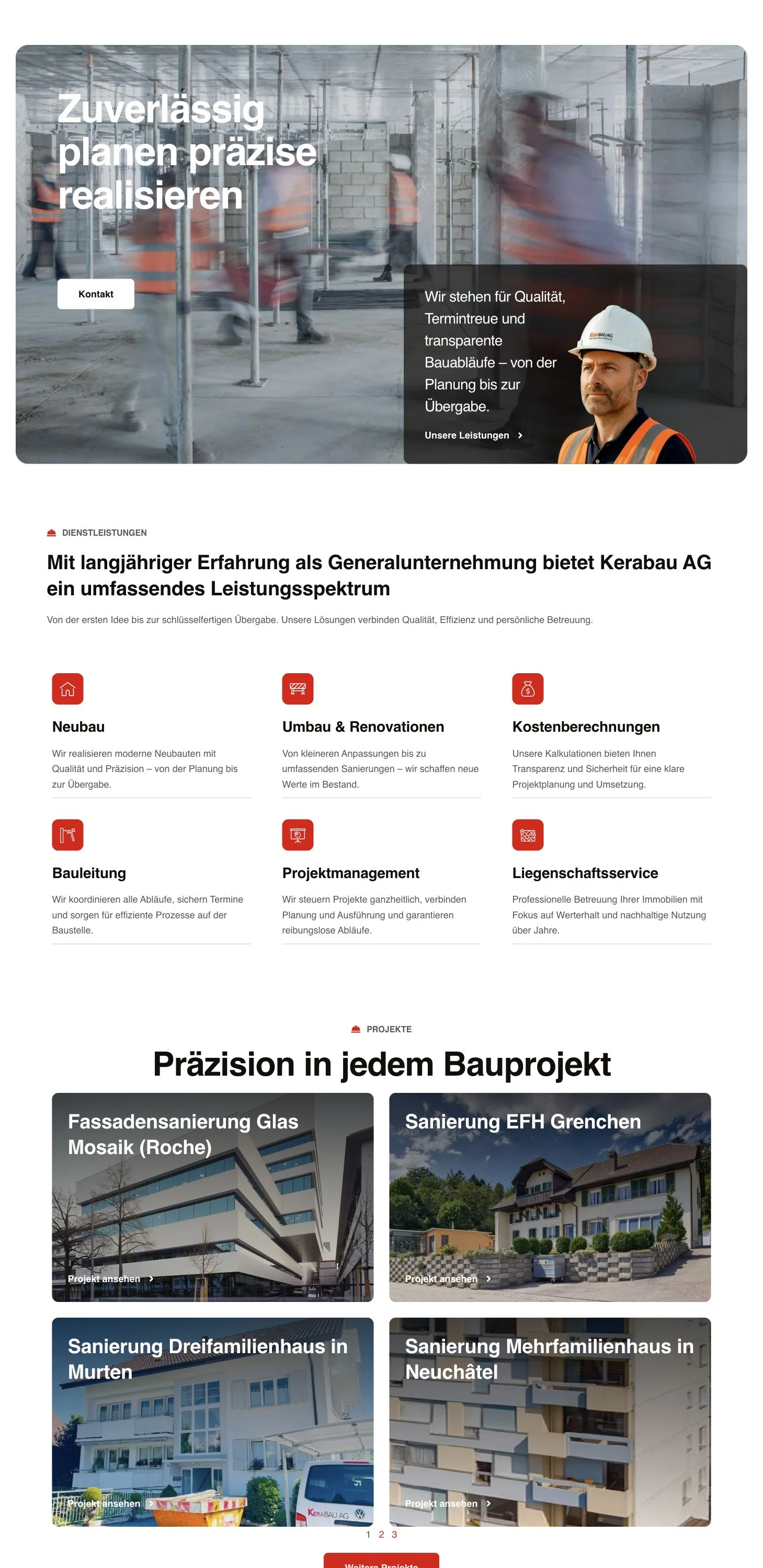 Screenshot der Startseite von Kerabau AG