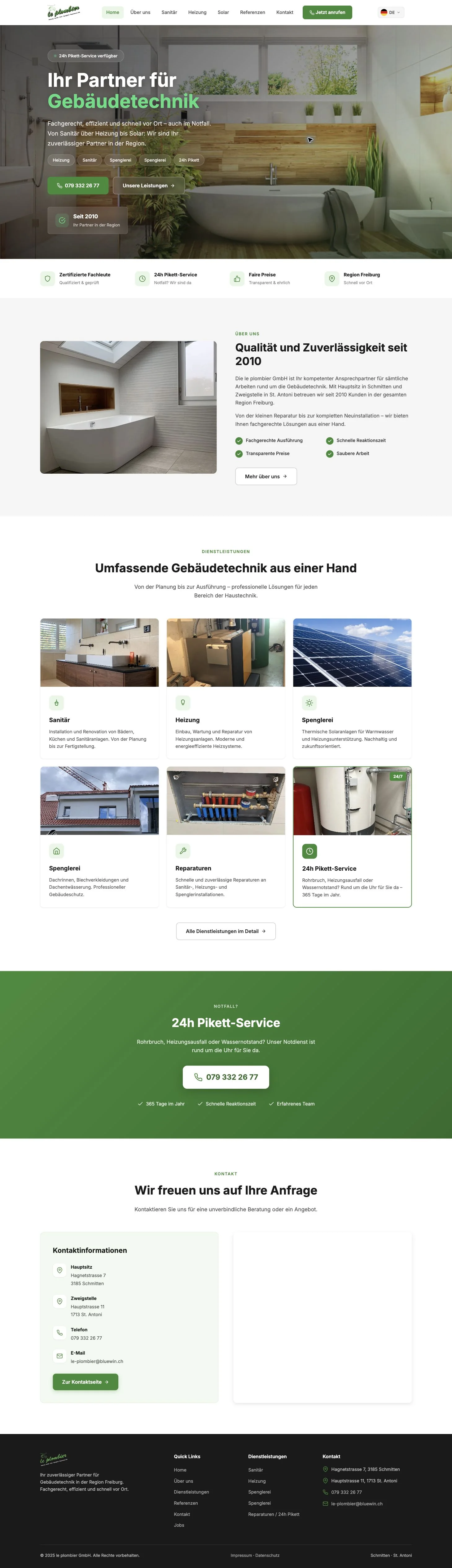 Screenshot der Startseite von le plombier GmbH