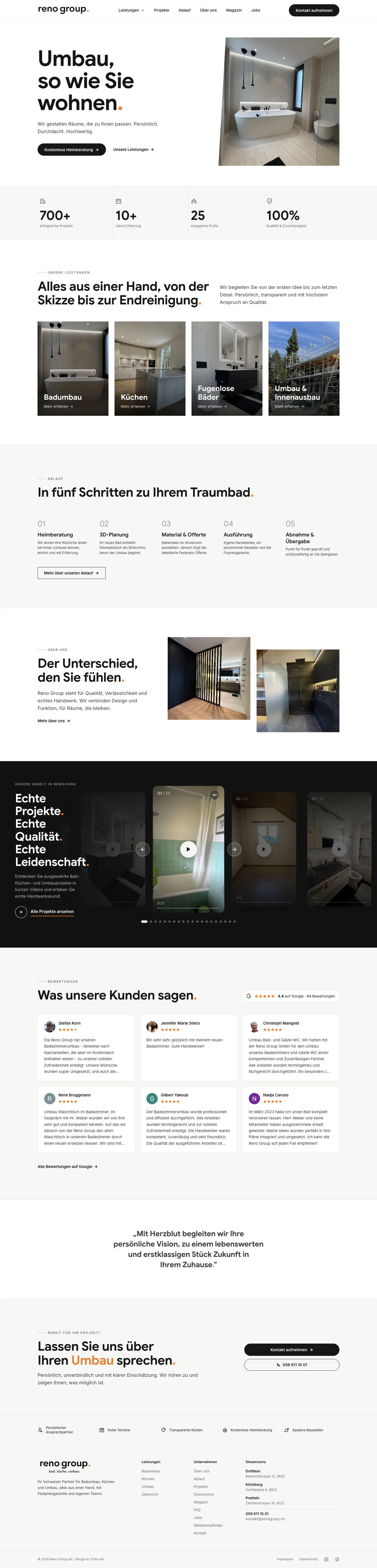 Screenshot der Startseite von Reno Group AG