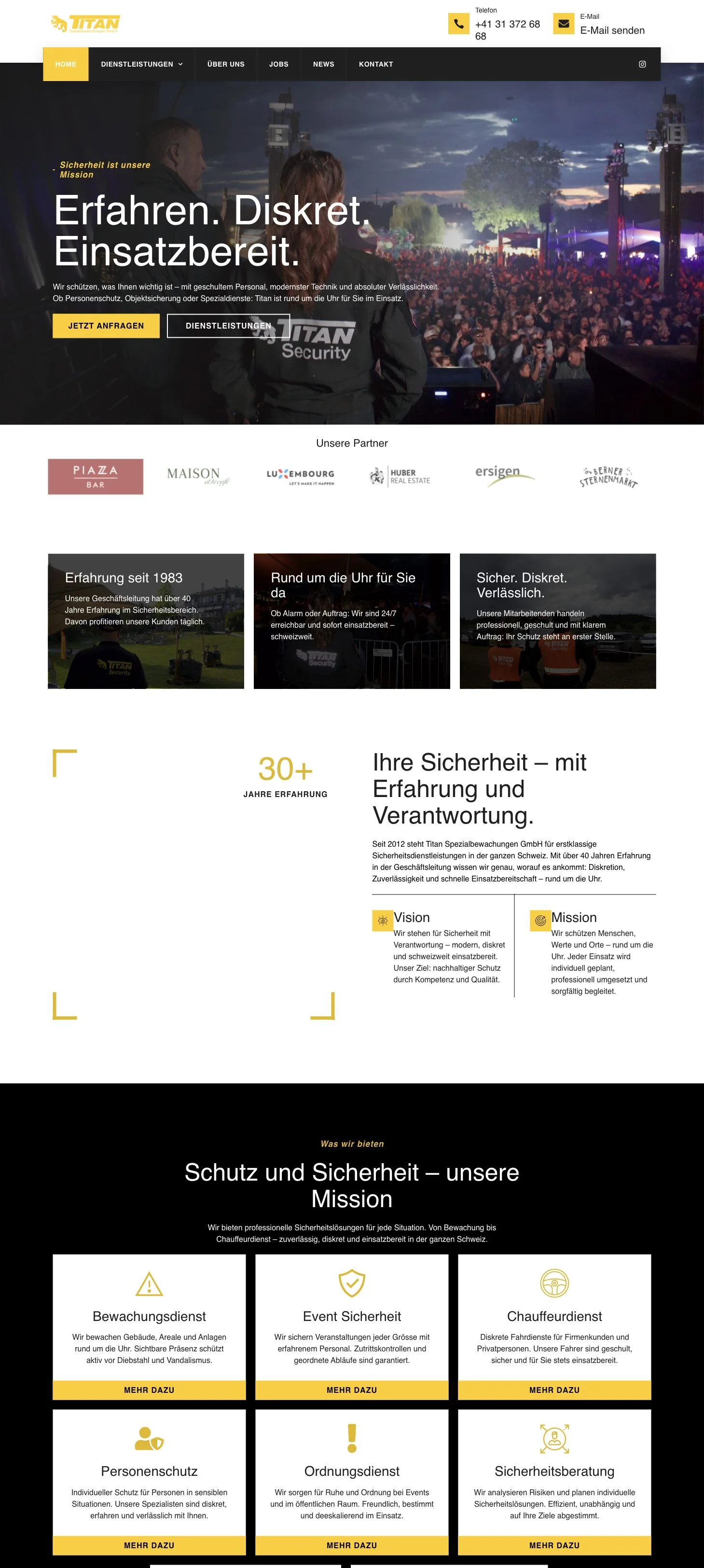 Screenshot der Startseite von Titan Spezialbewachungen GmbH